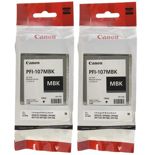 Canon 2 x PFI107MBK Pigment Matte Black Ink Tank for the iPF670, iPF680, iPF685, iPF780 iPF770 iPF785 Inkjet Printers, 130 ml. by Canon Canon 2 x PFI107MBK             